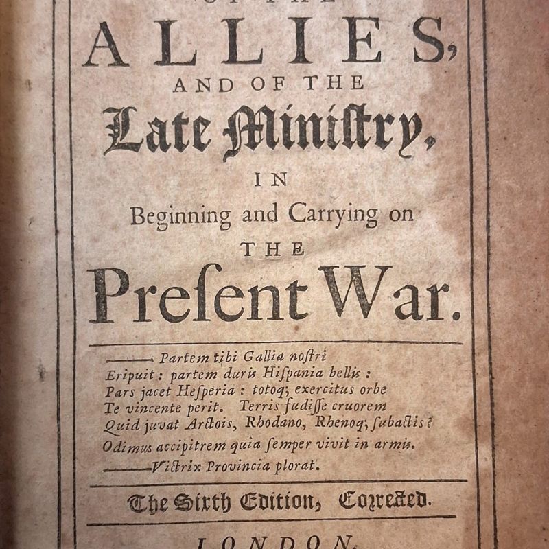 Title page of The Conduct of the Allies, and of the Late Ministry, in Beginning and Carrying on the Present War