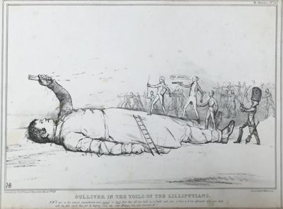 The image of Gulliver tied down on the beach surrounded by tiny figures is one of the most familiar images in western visual culture.