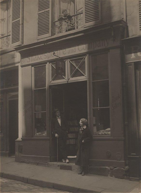 James Joyce and Sylvia Beach outside Shakespeare and Company 1920