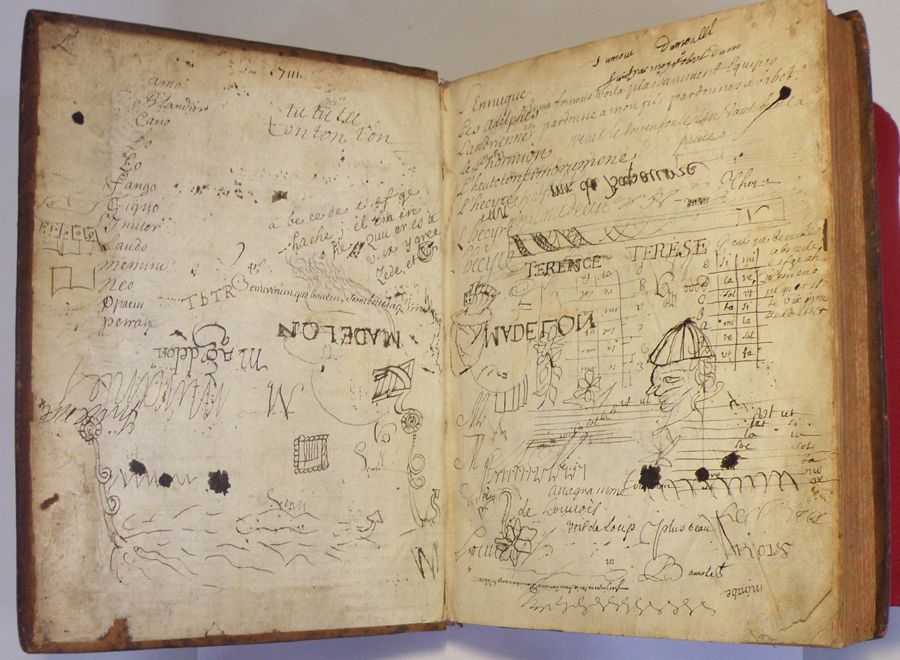 Pupils have filled the cover pages with drawings, signatures, word games and secret codes