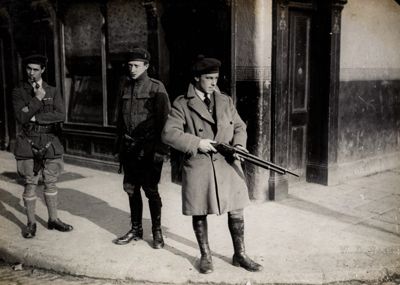 Three Black and Tans patrolling the streets of Dublin, 1920