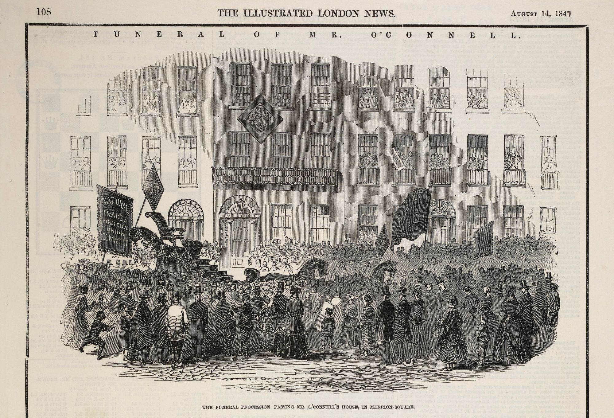 The funeral procession passing Mr. O'Connell's house, in Merrion Square
