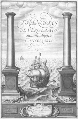 Frontispiece of Francis Bacon’s Instauratio Magna (1620), the Latin caption means “many will cross, and knowledge will be increased”