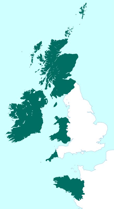 Map of regions associated with modern Celtic languages